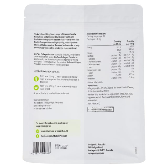Metagenics BioPure Collagen Protein 400g 10% off RRP | HealthMasters Metagenics Information