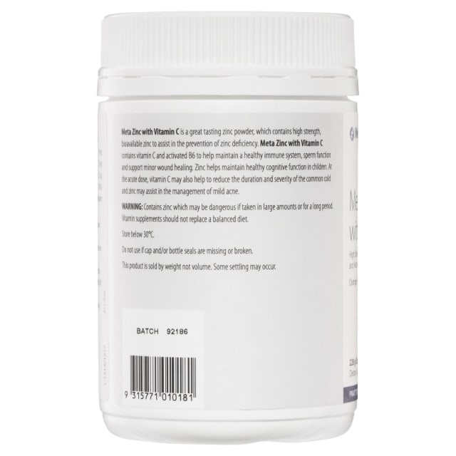 Metagenics Meta Zinc With Vitamin C Orange 228g 10% off RRP | HealthMasters Metagenics Information