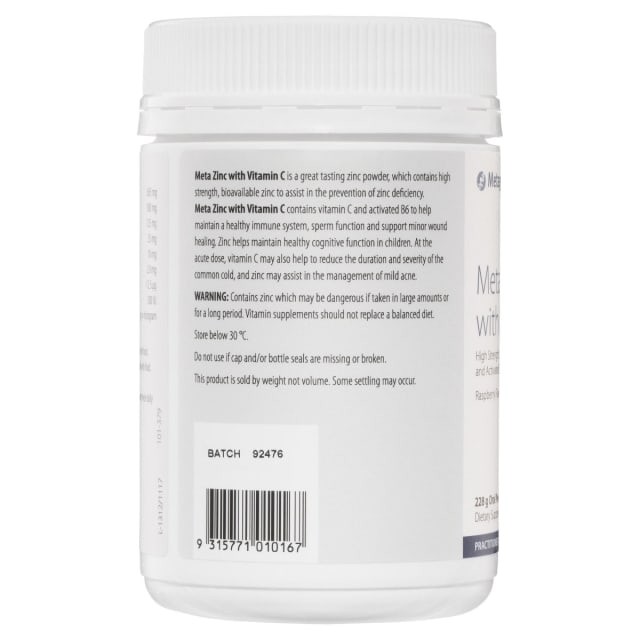 Metagenics Meta Zinc with Vitamin C Raspberry 228g 10% off RRP | HealthMasters Metagenics Information