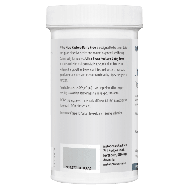 Metagenics Ultra Flora Restore Dairy Free 30 VegeCaps 10% off RRP at HealthMasters Metagenics Information