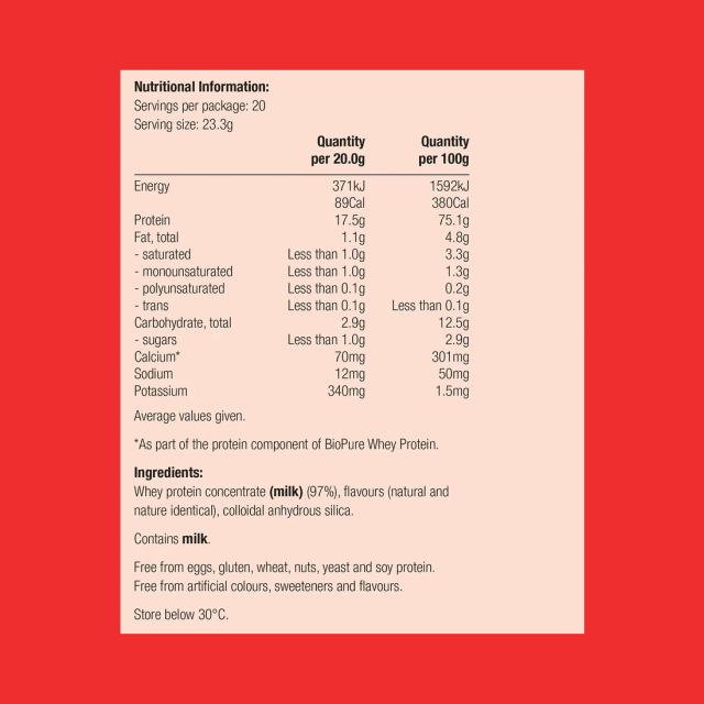 Metagenics BioPure Whey Protein Neutral 466g Powder 10% off RRP at HealthMasters Metagenics Ingredients