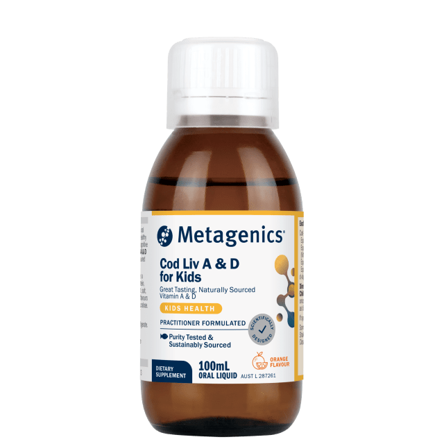Metagenics Cod Liv A & D for Kids Orange 100ml Liquid 10% off RRP at HealthMasters Metagenics