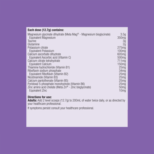 Metagenics MetaRelax Raspberry 482g Powder 10% off RRP at HealthMasters Metagenics Ingredients