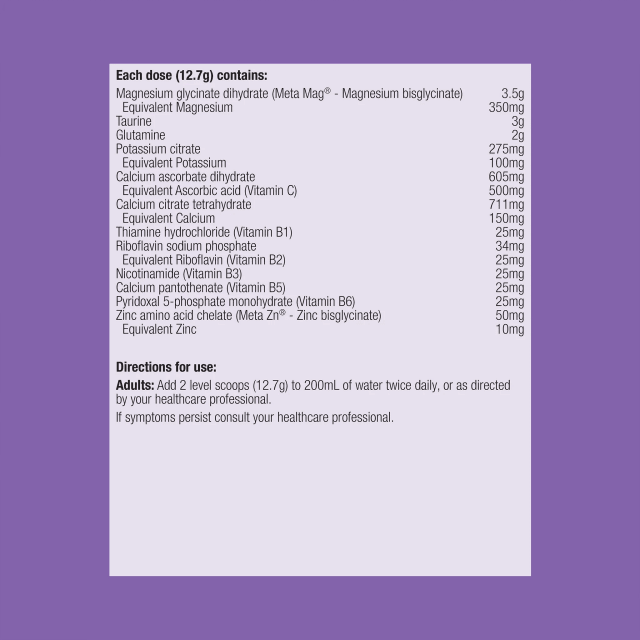 Metagenics MetaRelax Tropical 241g Powder 10% off RRP at HealthMasters Metagenics Ingredients