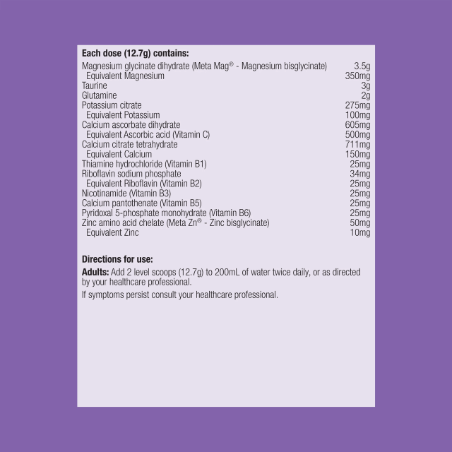 Metagenics MetaRelax Tropical 482g Powder 10% off RRP at HealthMasters Metagenics Ingredients