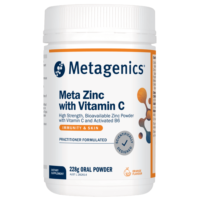 Metagenics Meta Zinc with Vitamin C Orange 228g Powder 10% off RRP at HealthMasters Metagenics