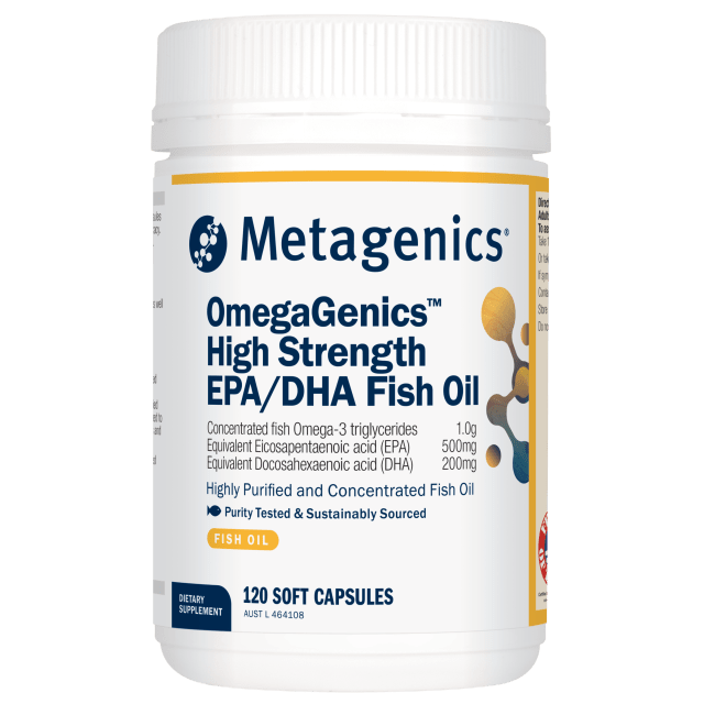 Metagenics OmegaGenics High Strength EPA DHA Fish Oil 120 Capsules 10% off RRP at HealthMasters Metagenics
