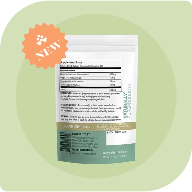 2025 Label Naturally Pure Products Salvestrol Platinum 60 Capsules Bottle Facts