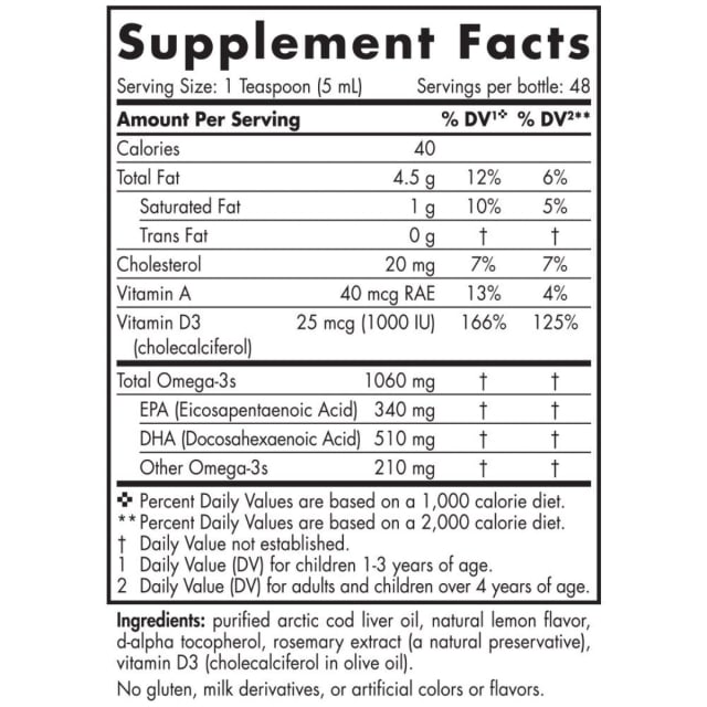 Nordic Naturals Arctic-D Cod Liver Oil 237ml Igredients