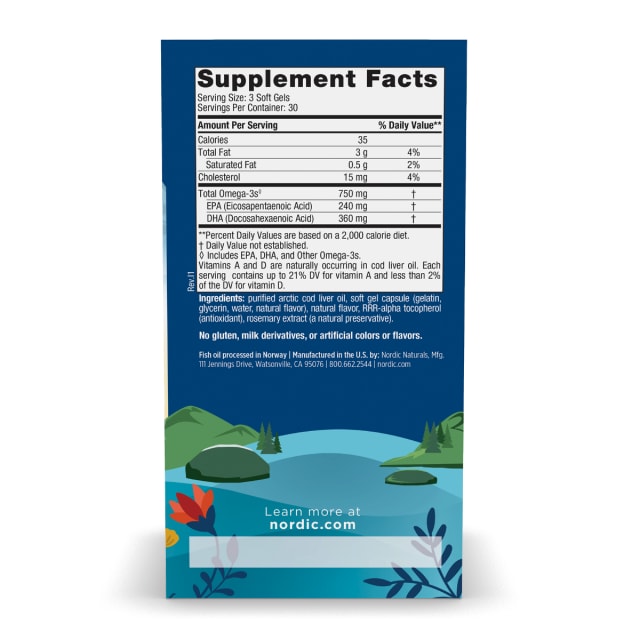 Nordic Naturals Arctic Cod Liver Oil 90 Soft Gels 15% off RRP at HealthMasters Nordic Naturals Facts