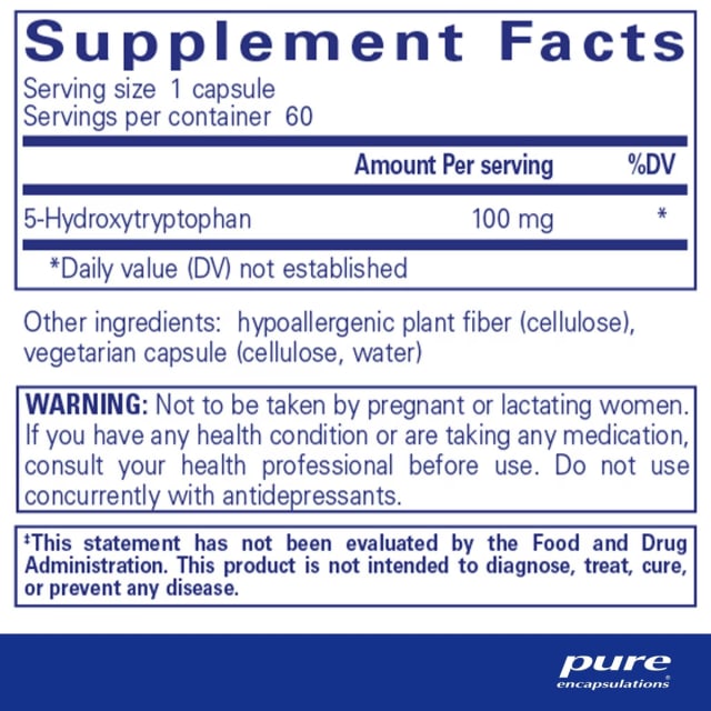 Pure Encapsulations 5-HTP 100mg Caps 10% off RRP at HealthMasters Pure Encapsulations Facts