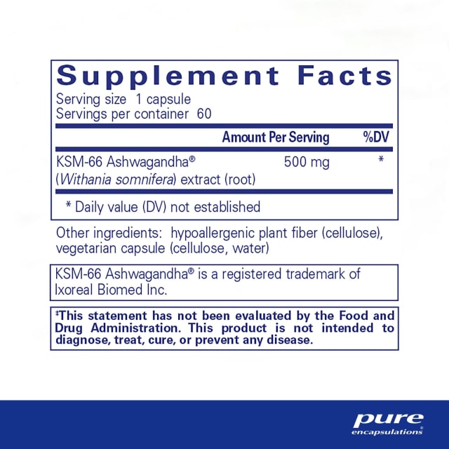 Pure Encapsulations Ashwagandha 10% off RRP at HealthMasters Pure Encapsulations Facts