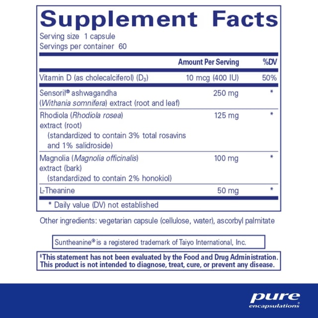 Pure Encapsulations Cortisol Calm 10% off RRP at HealthMasters Pure Encapsulations Ingredients
