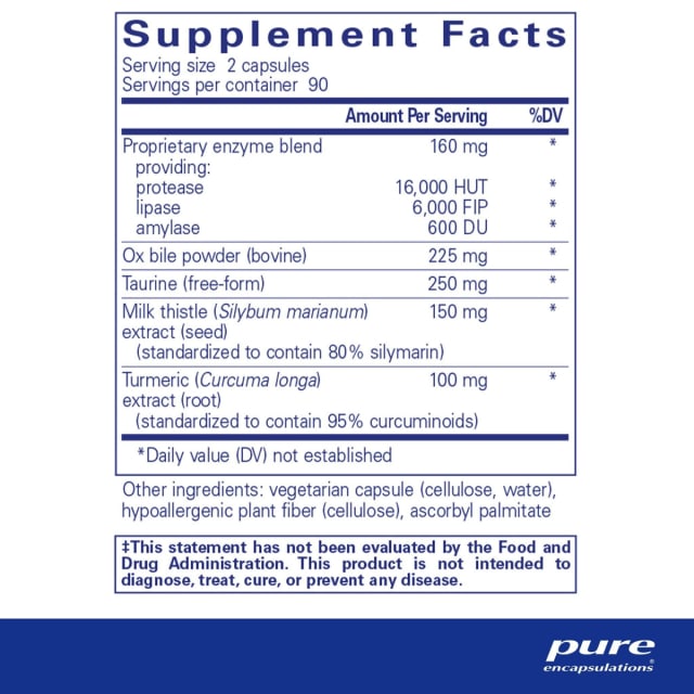 Pure Encapsulations Digestion GB 180 caps 10% off RRP at HealthMasters Pure Encapsulations Ingredients