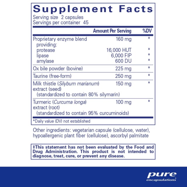 Pure Encapsulations Digestion GB 90 caps 10% off RRP at HealthMasters Pure Encapsulations Ingredients