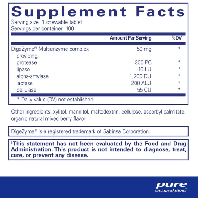 Pure Encapsulations Digestive Enzyme chewables 10% off RRP at HealthMasters Pure Encapsulations Ingredients