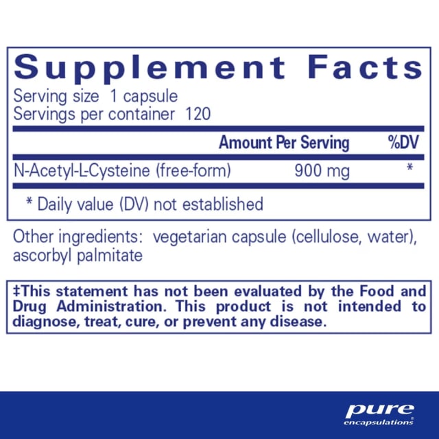 Pure Encapsulations NAC 900mg Caps 10% off RRP at HealthMasters Pure Encapsulations Ingredients