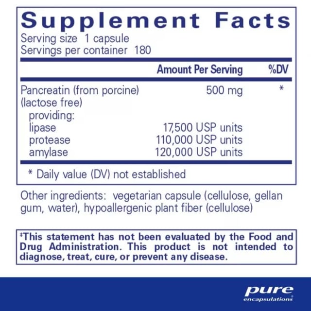 Pure Encapsulations Pancreatic Enzyme Formula 10% off RRP at HealthMasters Pure Encapsulations Ingredients