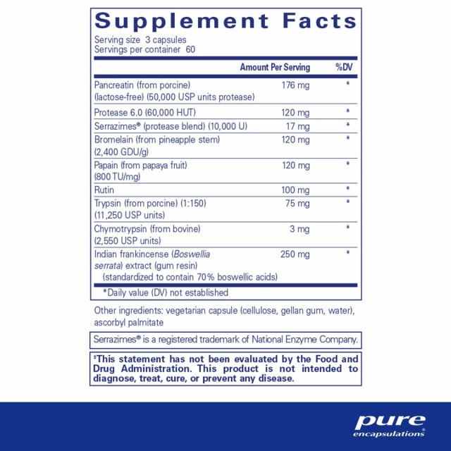 Pure Encapsulations Systemic Enzyme Complex 10% off RRP at HealthMasters Pure Encapsulations Ingredients
