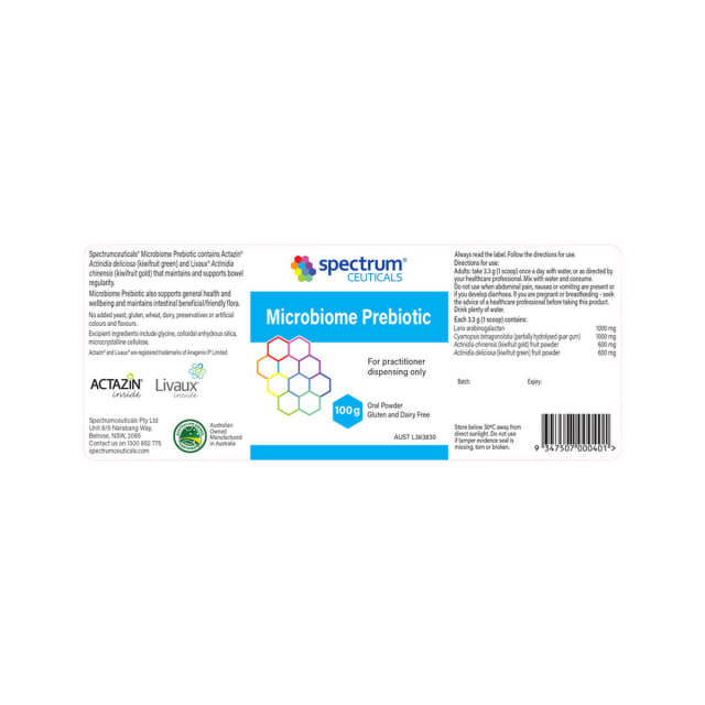 Spectrumceuticals Microbiome Prebiotic 10% off RRP at HealthMasters Spectrumceuticals Label