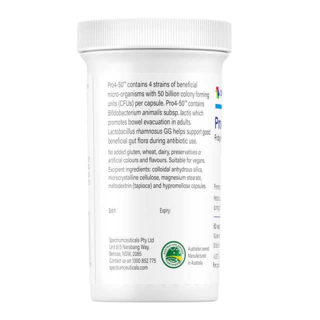 Spectrumceuticals Pro4-50 60vc Fridge Free 10% off RRP at HealthMasters Spectrumceuticals Ingredients