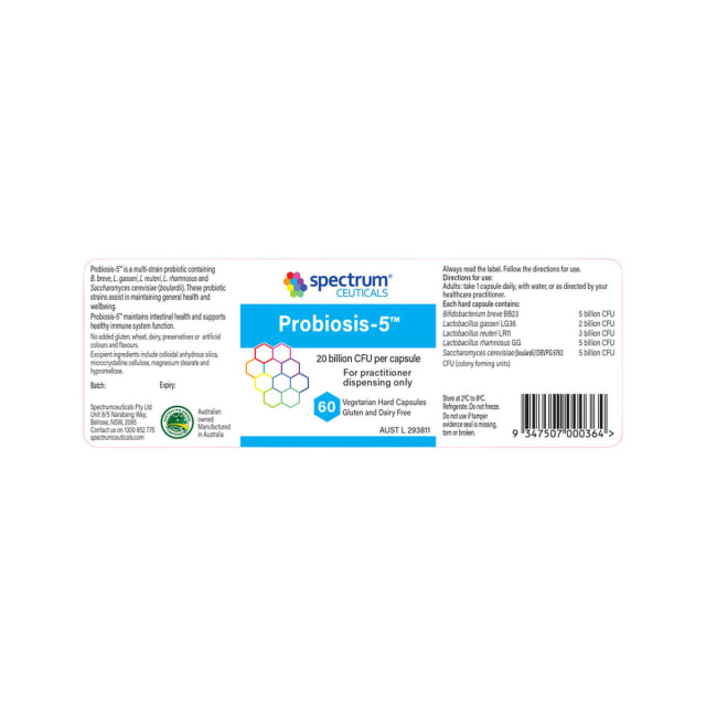 Spectrumceuticals Probiosis 5 10% off RRP at HealthMasters Spectrumceuticals Label