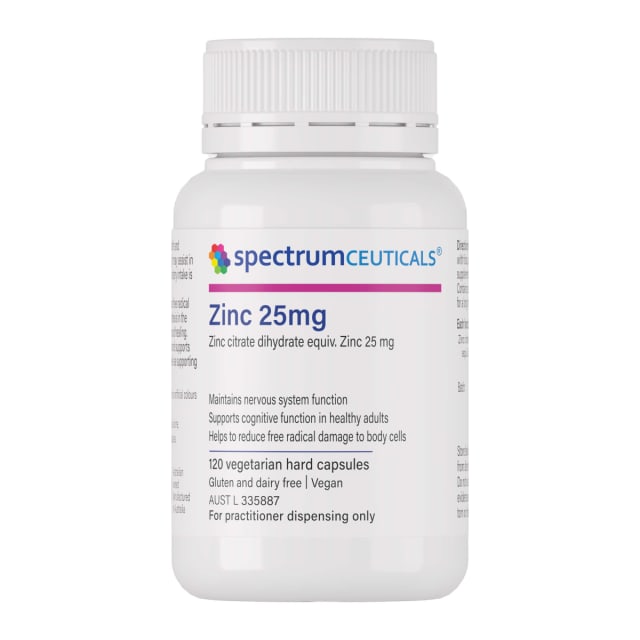 Spectrumceuticals Zinc 25mg 120 caps 10% off RRP at HealthMasters Spectrumceuticals