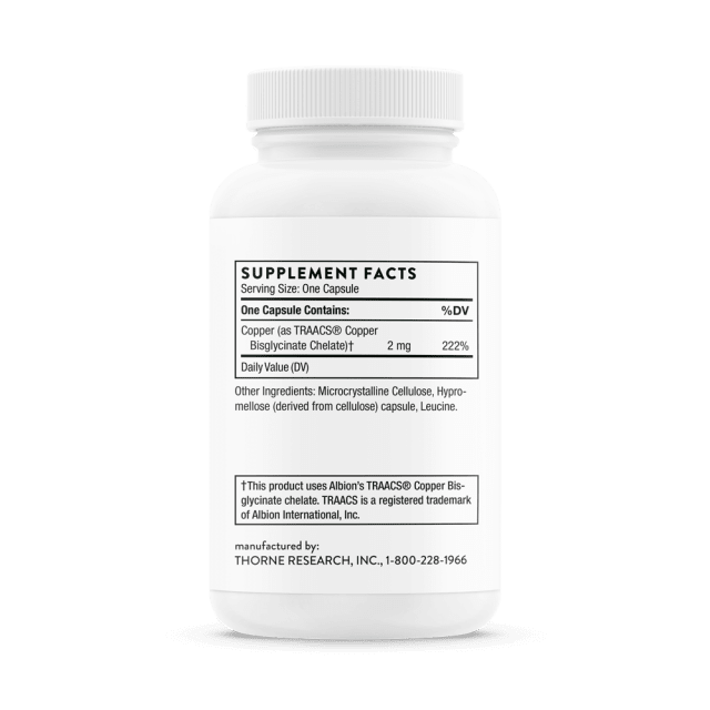 Thorne Copper Bisglycinate 60 Capsules 10% off RRP at HealthMasters Facts
