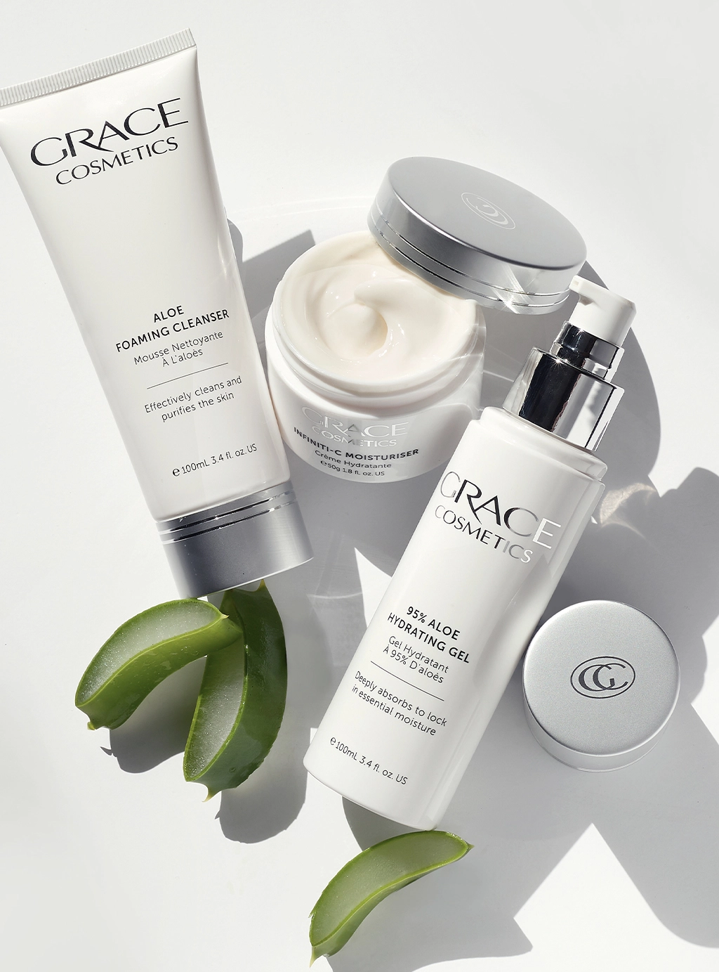 Close up shot of Everyday Go-To Basics with aloe slices