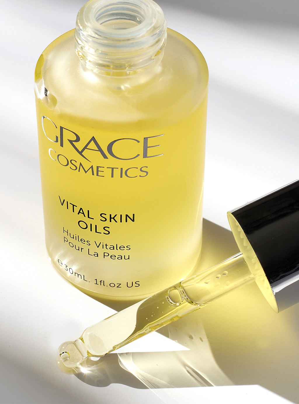 Close up of Vital Skin Oils bottle and dropper