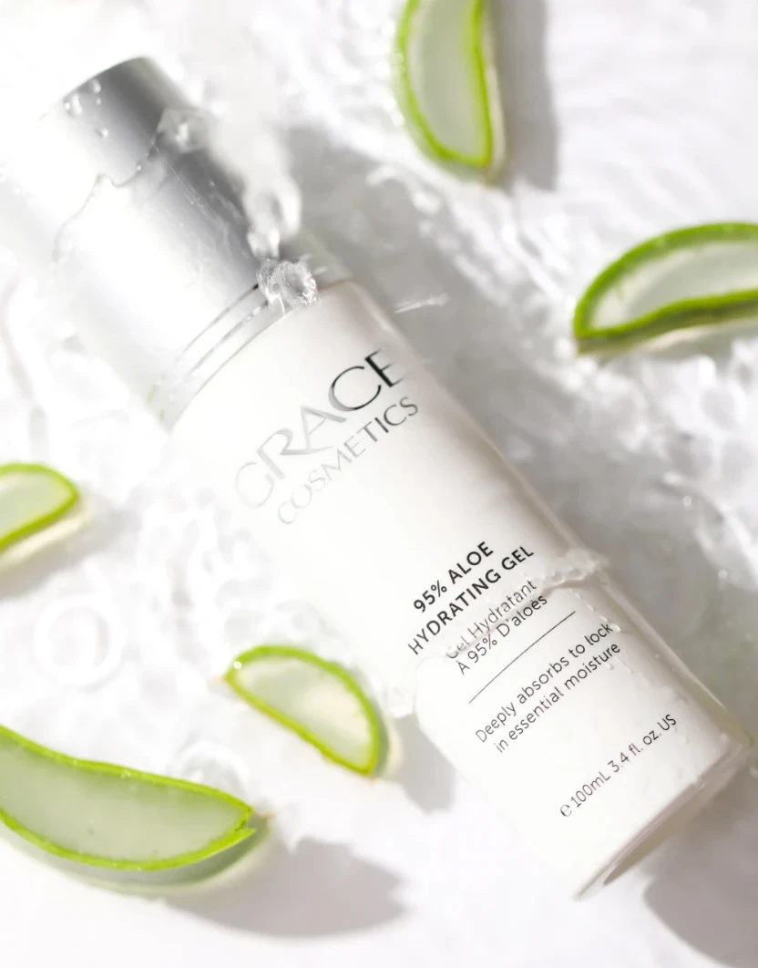 95% Aloe Hydrating Gel tube with aloe vera sliced pieces