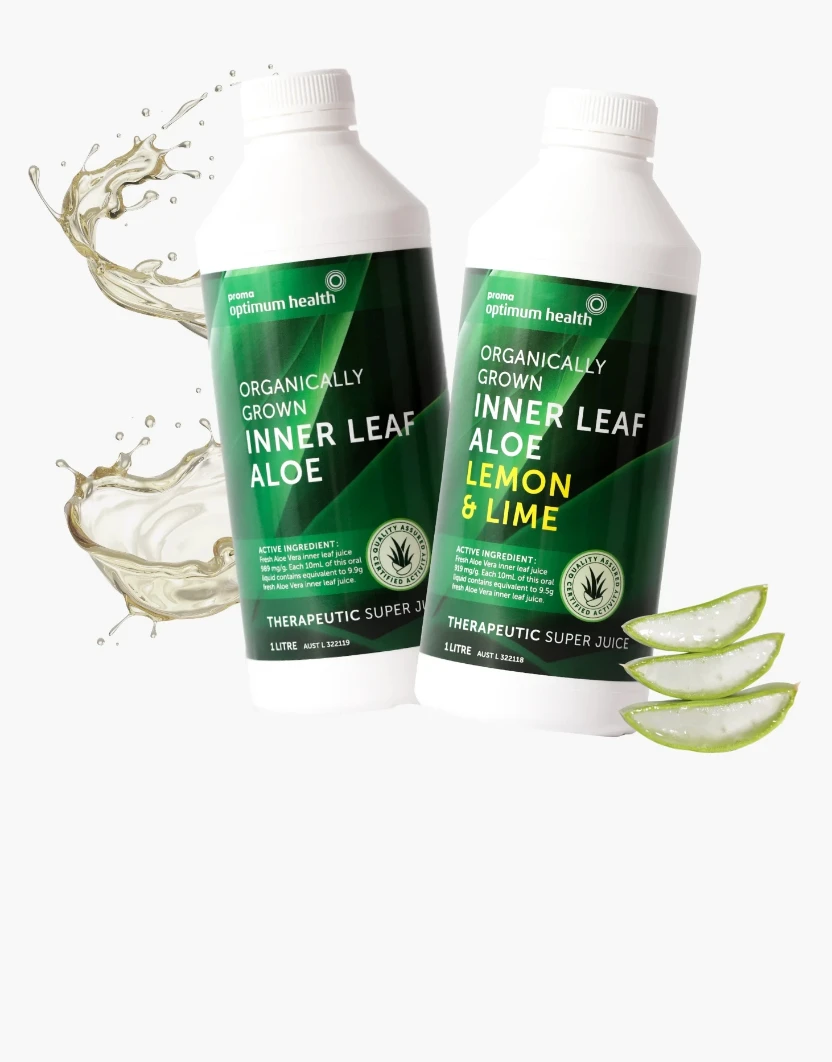 Two bottles of Organically Grown Inner Leaf Aloe Juice
