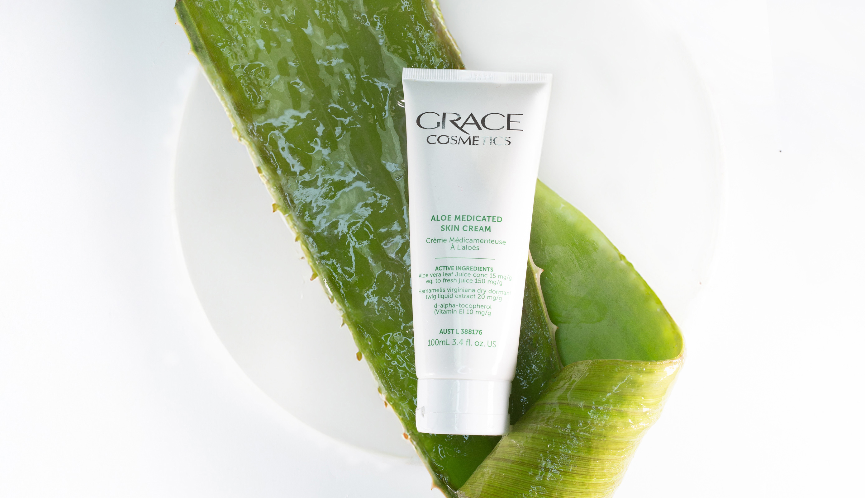 Grace Cosmetics Aloe Medicated Skin Cream which is registered with the Australian Therapeutic Goods Administration (AUST L 388176)