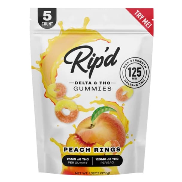 ripd d8 gummies peach rings 25mg 5ct 83229