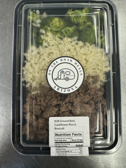 B2B Ground Beef, Cauliflower Rice & Broccoli 