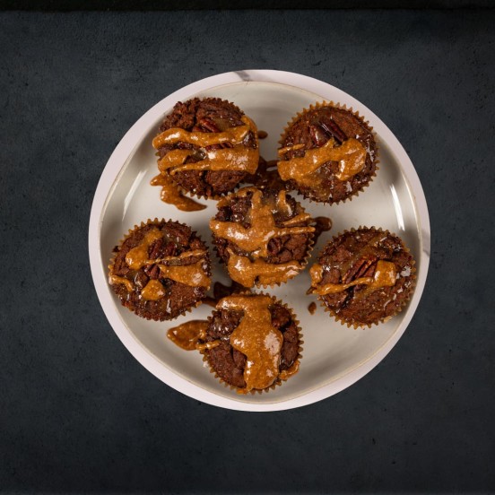 Snacks: Pumpkin Pecan Muffins w/ caramel drizzle 