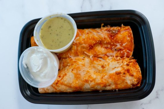 Pork Chorizo & Egg Breakfast Enchiladas w/ Guac Salsa & Greek Yogurt