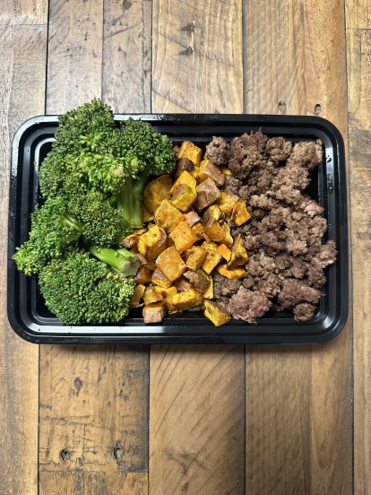B2B Ground Beef, Sweet Potatoes, Broccoli