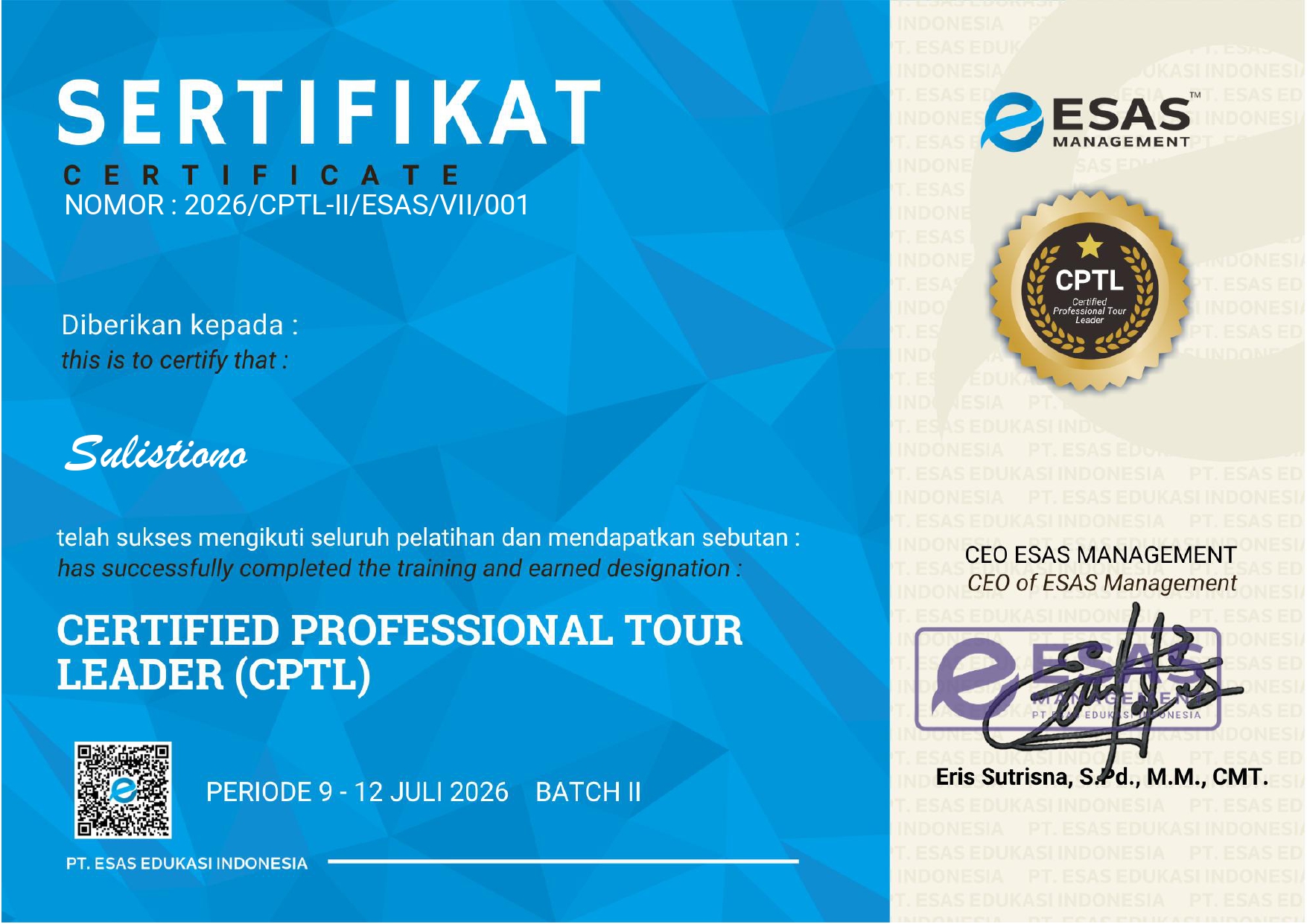 Sertifikat CPTL Sulistiono Halaman 1