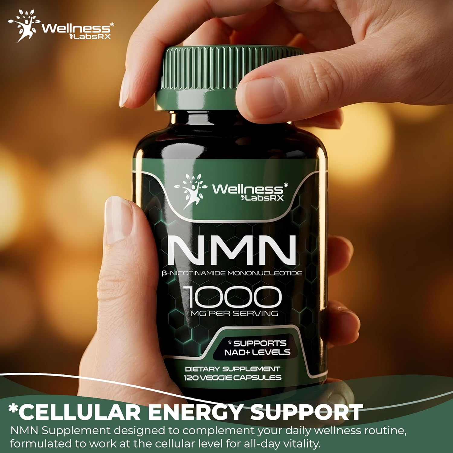 NMN Supplement 1000mg Pure Organic with Beta Nicotinamide Mononucleotide - NAD Support Formula for Cellular Energy, Healthy Aging, Vitality & Wellness – NAD Supplements for Women & Men - 120 Count — image 6 of 11