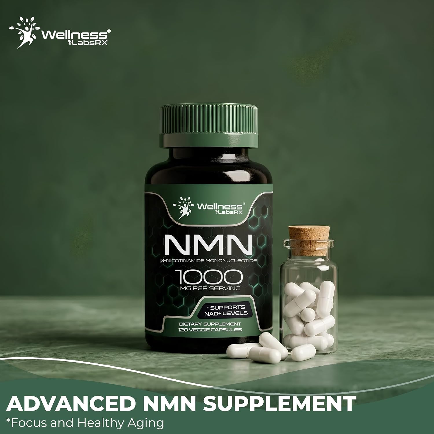 NMN Supplement 1000mg Pure Organic with Beta Nicotinamide Mononucleotide - NAD Support Formula for Cellular Energy, Healthy Aging, Vitality & Wellness – NAD Supplements for Women & Men - 120 Count — image 8 of 11