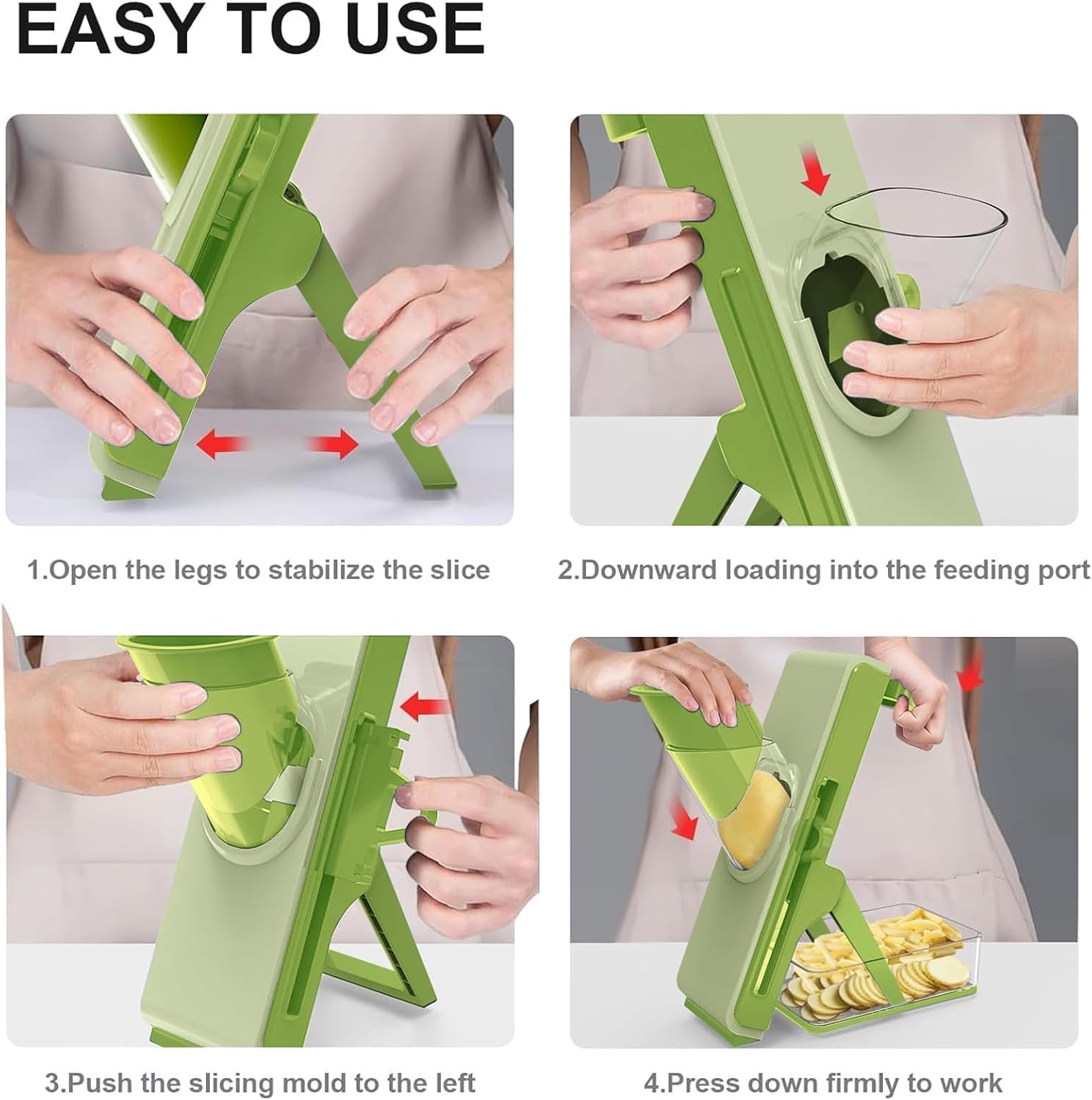 Safe Mandoline Slicer for Kitchen, Vegetable Slicer with Container, French Fry Cutter, All in 1 Julienne Slicer for Potato, Thickness Adjustable, Detachable Blade (Green) — image 5 of 6