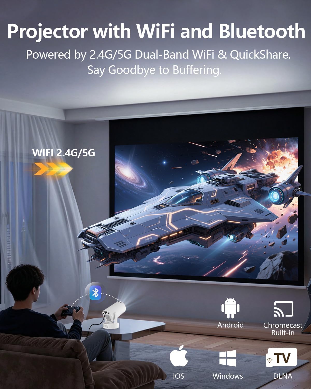Projector with WiFi and Bluetooth, Mini Projector with Built-in App — image 5 of 9
