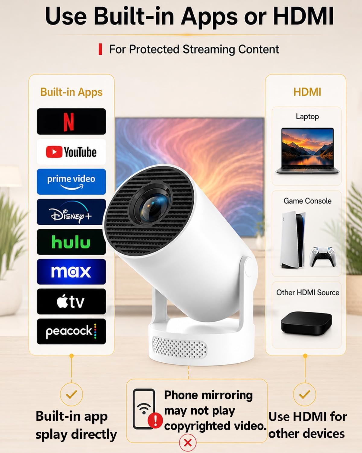Projector with WiFi and Bluetooth, Mini Projector with Built-in App — image 7 of 9