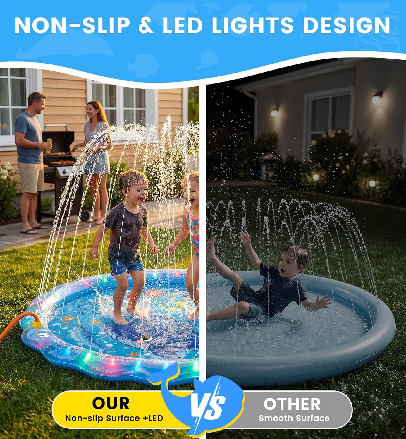 LED Splash Pad, 60" Yard Sprinkler for Kids, Toddlers & Dogs, Non-Slip — image 3 of 8