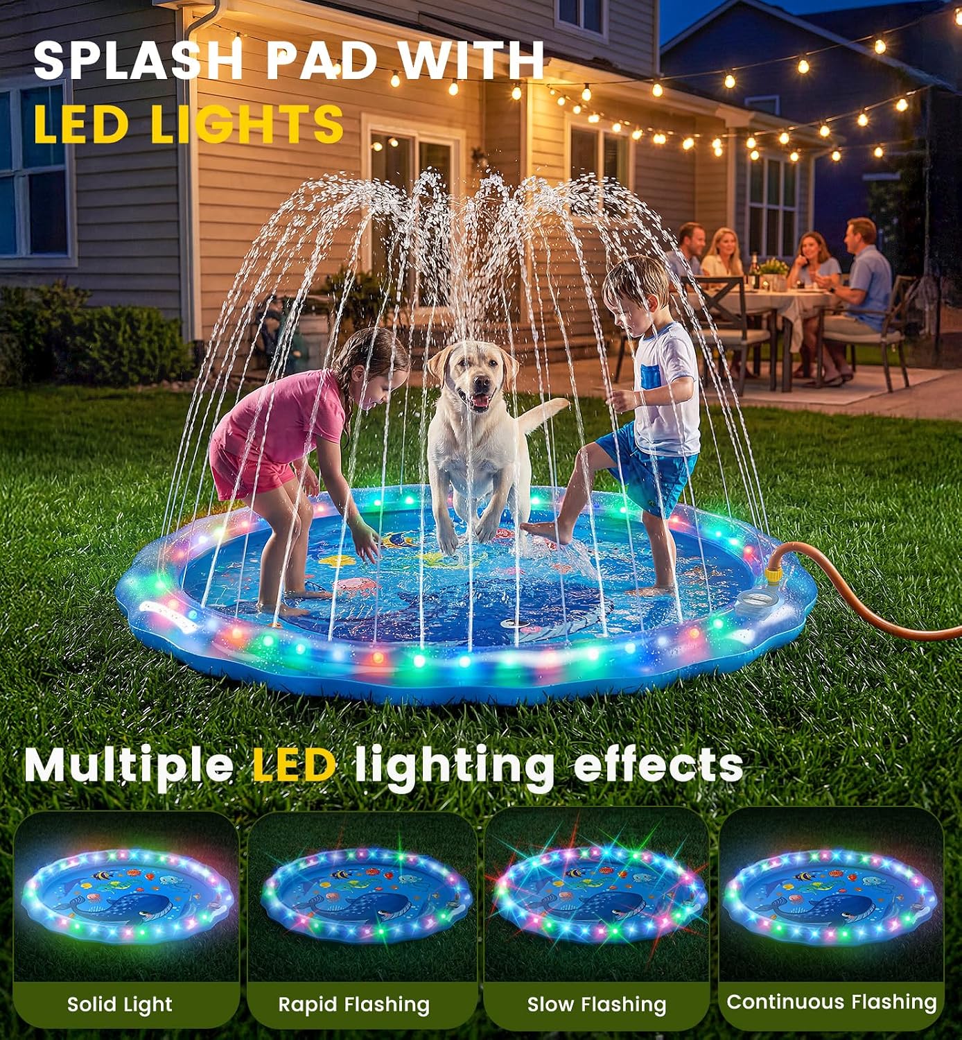 LED Splash Pad, 60" Yard Sprinkler for Kids, Toddlers & Dogs, Non-Slip — image 4 of 8