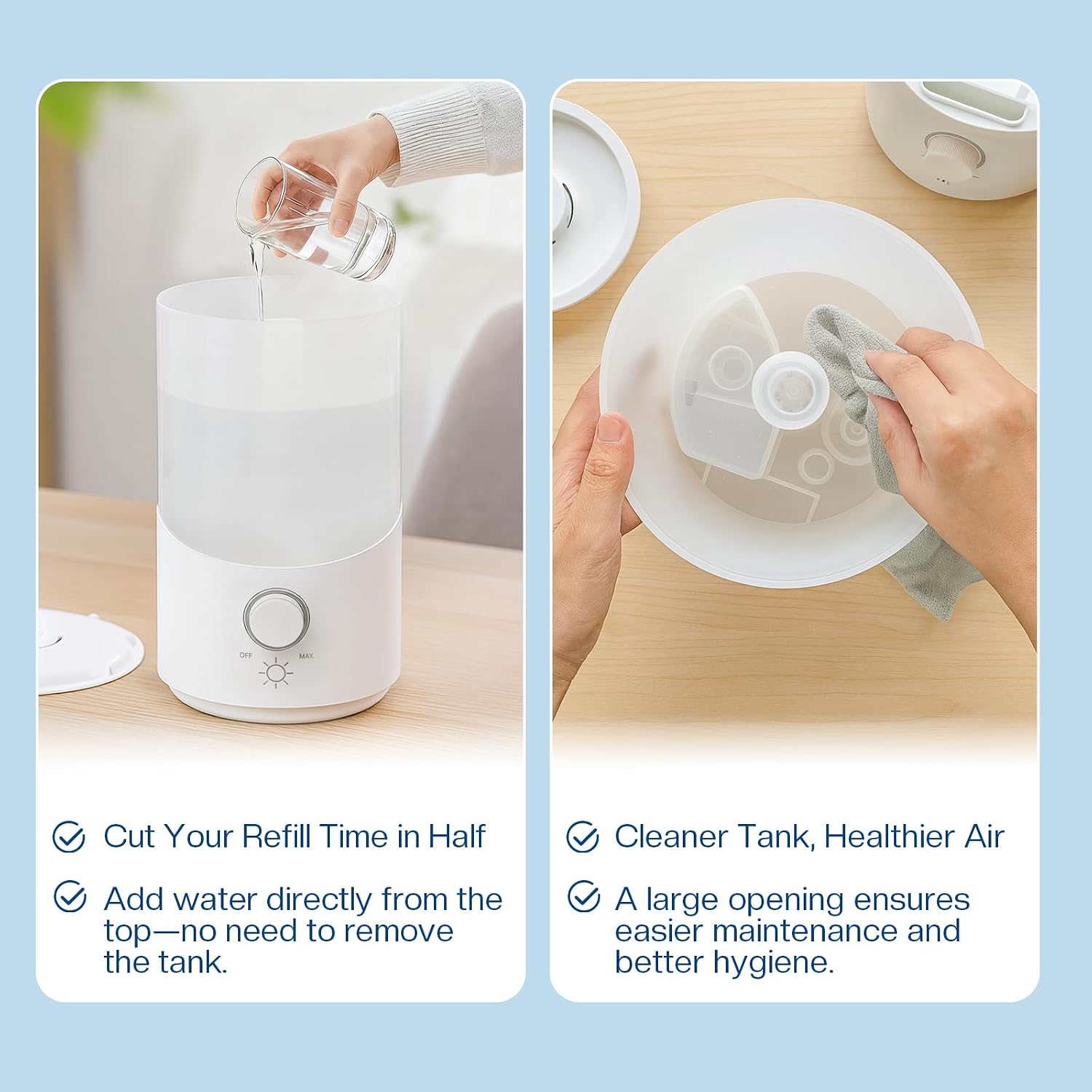 Cool Mist Humidifier for Bedroom, 3L Top Fill Ultrasonic Air Humidifier with Adjustable Knob Control, Quiet Operation, Auto Shut-Off, BPA-Free for Home, Baby, Office, Plants 3L — image 3 of 7