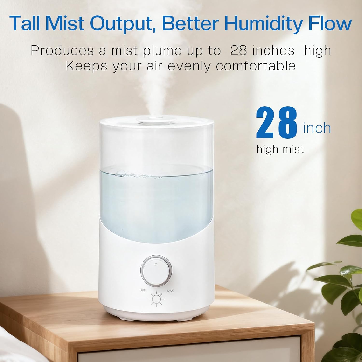 Cool Mist Humidifier for Bedroom, 3L Top Fill Ultrasonic Air Humidifier with Adjustable Knob Control, Quiet Operation, Auto Shut-Off, BPA-Free for Home, Baby, Office, Plants 3L — image 5 of 7