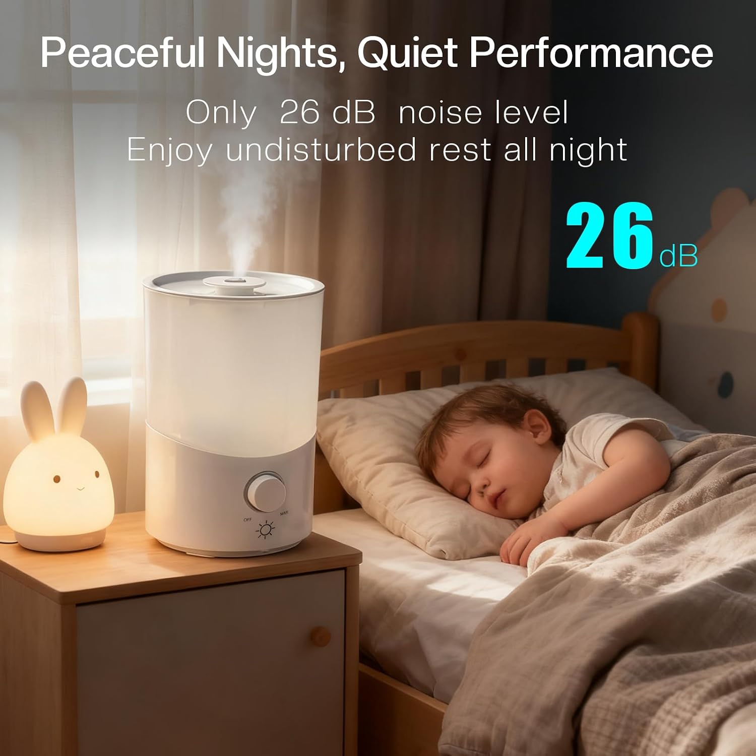 Cool Mist Humidifier for Bedroom, 3L Top Fill Ultrasonic Air Humidifier with Adjustable Knob Control, Quiet Operation, Auto Shut-Off, BPA-Free for Home, Baby, Office, Plants 3L — image 6 of 7
