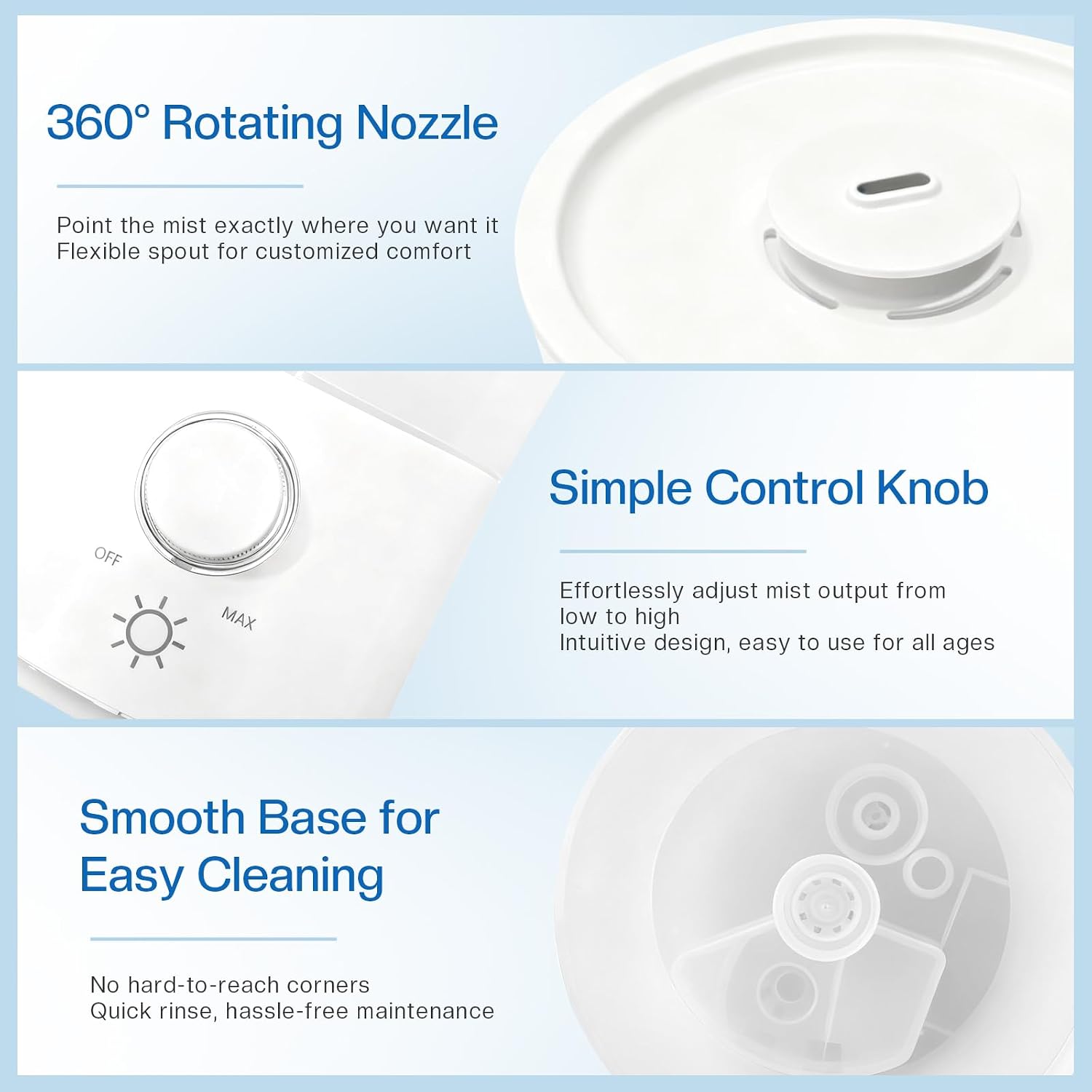 Cool Mist Humidifier for Bedroom, 3L Top Fill Ultrasonic Air Humidifier with Adjustable Knob Control, Quiet Operation, Auto Shut-Off, BPA-Free for Home, Baby, Office, Plants 3L — image 7 of 7